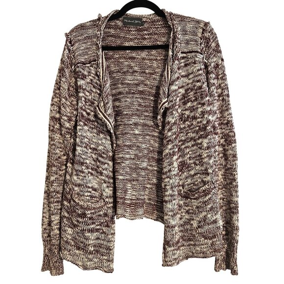 Michael Stars Burgundy Cream Knit Cardigan 1 Grunge, Coffeecore Americana Fall - Picture 2 of 14